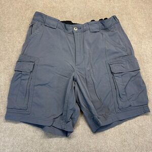 Duluth Dry on the Fly Cargo Shorts Men's Large Elastic Waist Faded Navy Nylon 8"